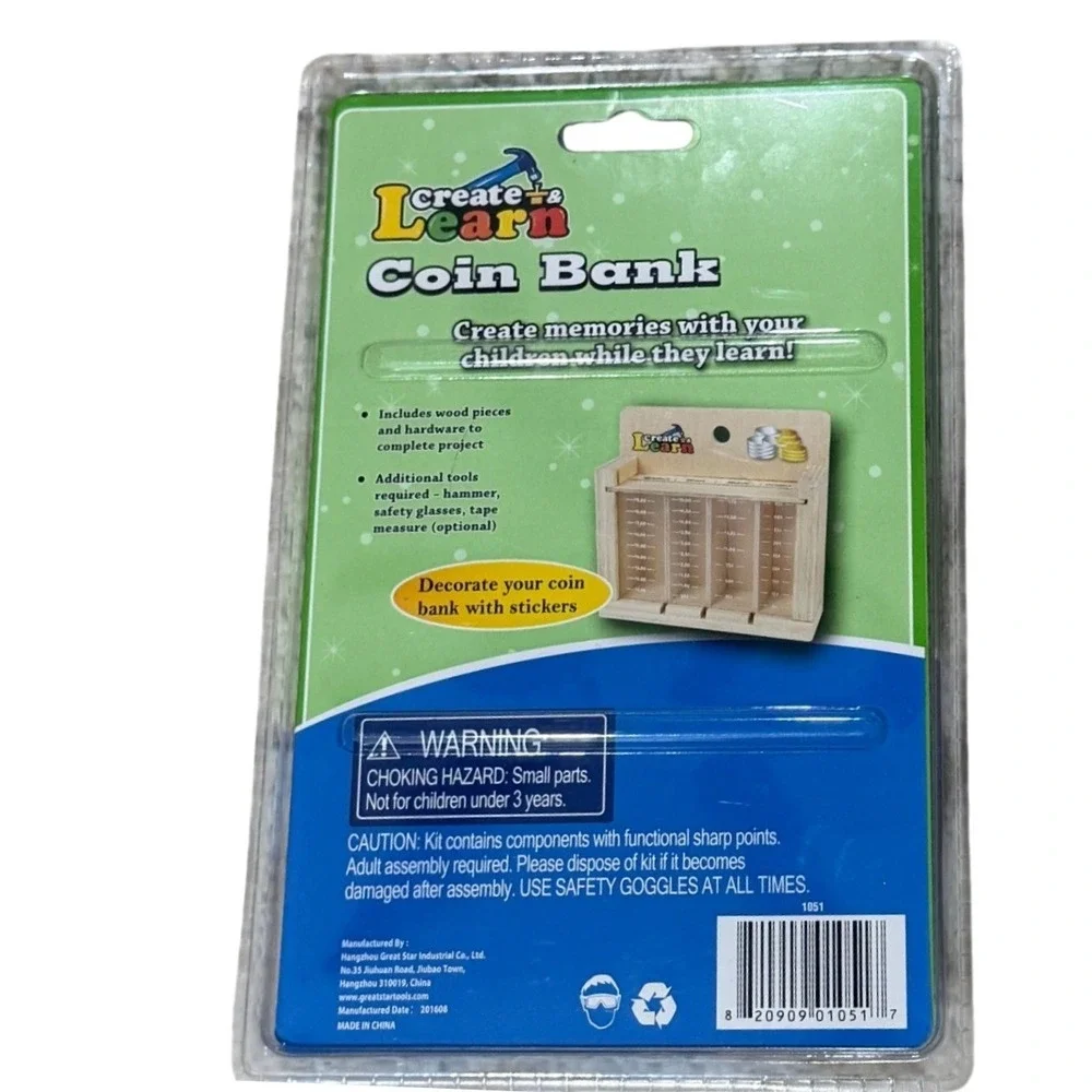 NOS Create & Learn Coin Bank Wooden Craft Kit New Sealed Discontinued